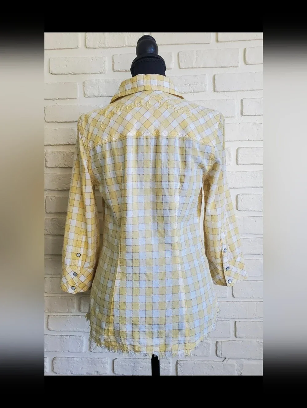 Guess Plaid Western Button-Down Shirt Embroider Raw Frayed Hem Vintage Y2K Rare - Picture 10 of 16